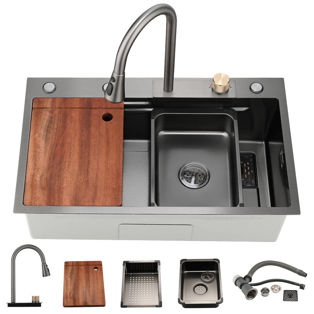 Siavonce Kitchen Sink Flying rain Waterfall Kitchen Sink Set 30x 18 304  Stainless Steel Sink with Pull Down Faucet DJ-ZX-W1225102390 - The Home  Depot
