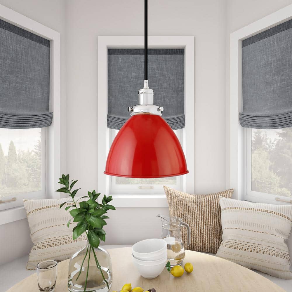 Polished Nickel 8" Red Metal Bowl Pendant Light