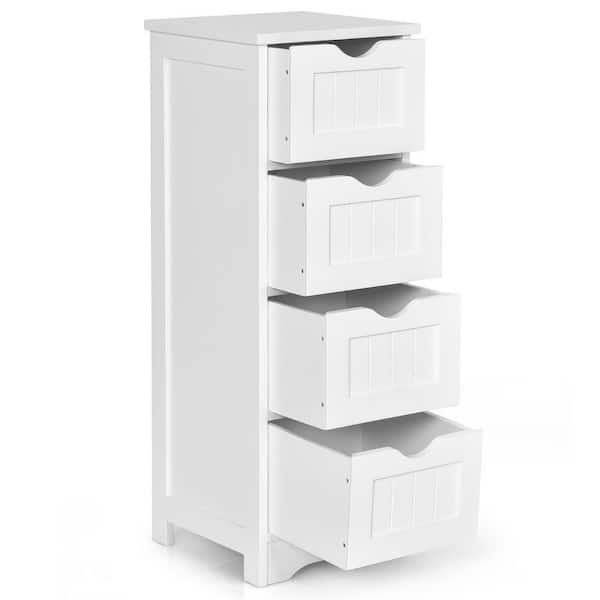 Homfa 4 Drawer Storage Cabinet, Wooden Cupboard Linen Bathroom Cabinet,  White Finish