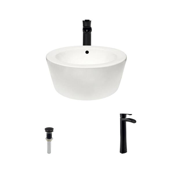 MR Direct Porcelain Vessel Sink in Bisque with 731 Faucet and Pop-Up Drain in Antique Bronze