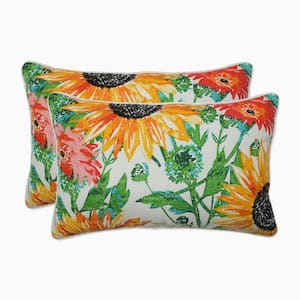 Floral Yellow Rectangular Outdoor Lumbar Throw Pillow 2-Pack