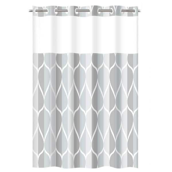Unbranded No Hook Hotel Style Shower Curtain Set with Snap in Fabric Liner and Mesh Top Window, Waterproof, Grey, 71 x 74 in.