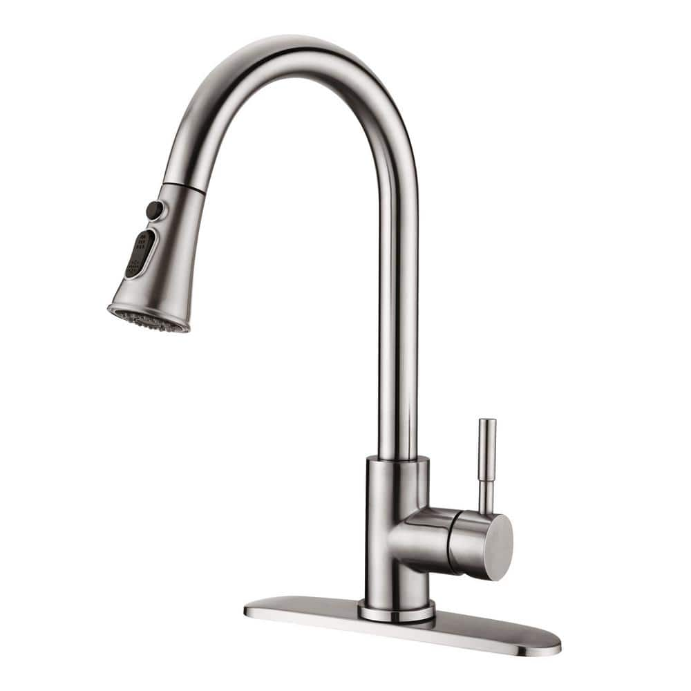 Single-Handle Stainless Steel Pull Down Sprayer Kitchen Faucet with Escutcheon in Brushed Nickel -  PROOX, D3411-BN