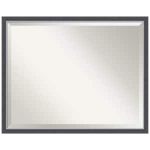 Eva 29.75 in. x 23.75 in. Modern Rectangle Thin Framed Black Silver Bathroom Vanity Mirror