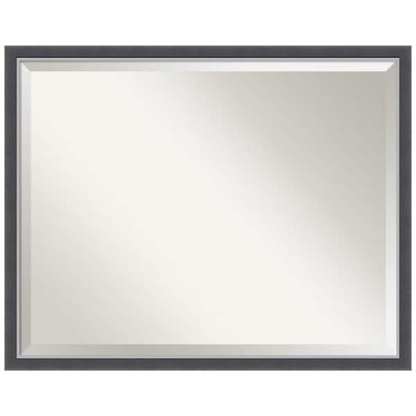 Amanti Art Eva 29.75 in. x 23.75 in. Modern Rectangle Thin Framed Black Silver Bathroom Vanity Mirror