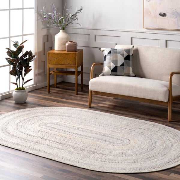 Beige 5 ft. x 8 ft. Kyla Handmade Braided Farmhouse Round Area Rug