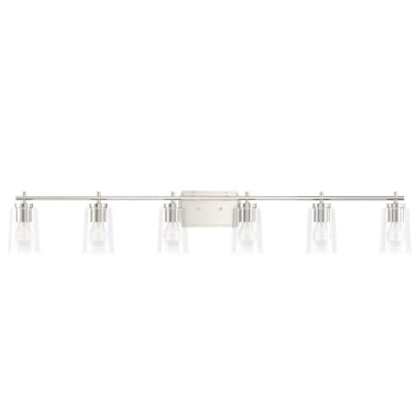 Adley48.5 in. 6-Light Brushed Nickel with Clear Glass Shades New Traditional Bath Vanity Light for Bath