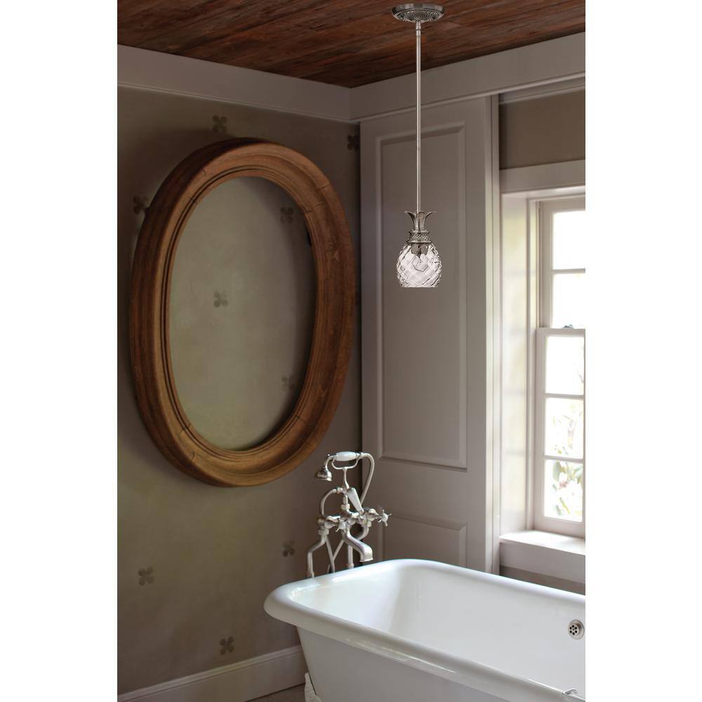 Polished Antique Nickel Mini Pendant with Clear Glass Shade