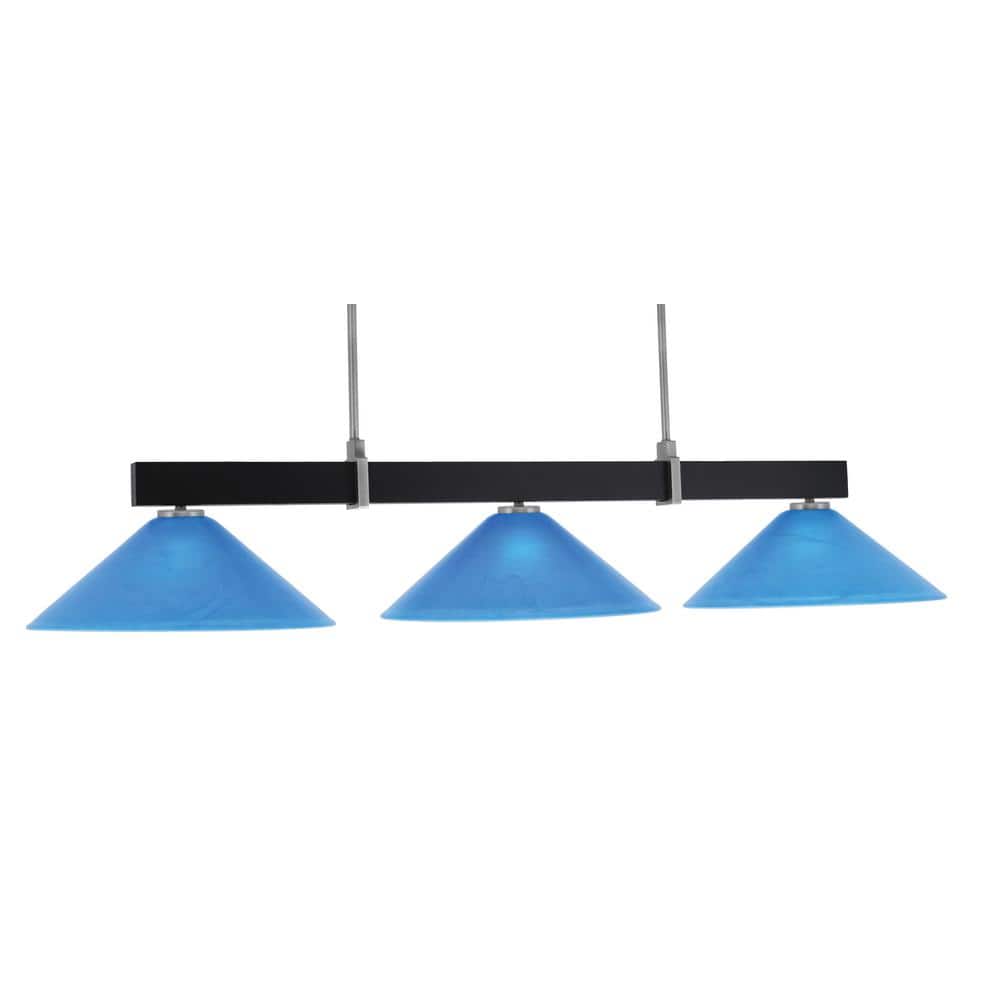 Balmore 3-Light Matte Black and Graphite Billiard Light with 16 in. Blue It
