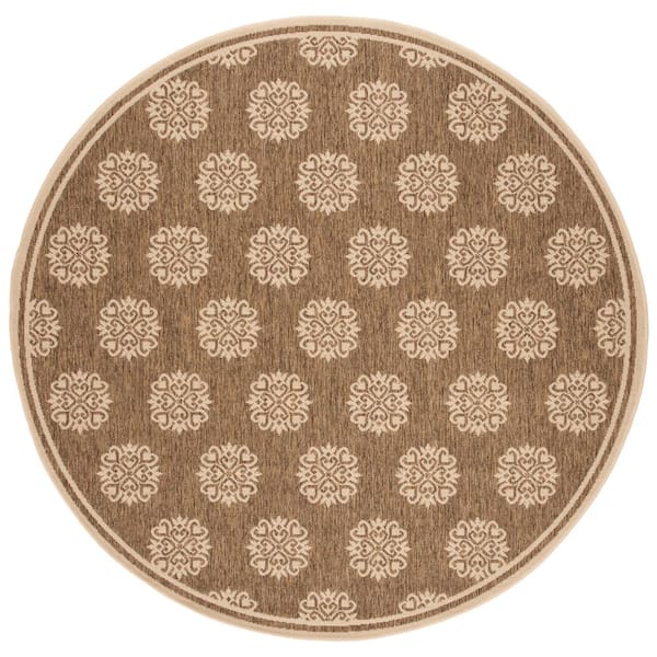 SAFAVIEH Beach House Beige/Cream 7 ft. x 7 ft. Round Geometric Indoor/Outdoor Patio  Area Rug