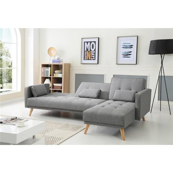 98 5 In Gray Linen 3 Seater Twin, Gerard Grey Sectional Sofa Bed With Queen Gel Memory Foam Mattress
