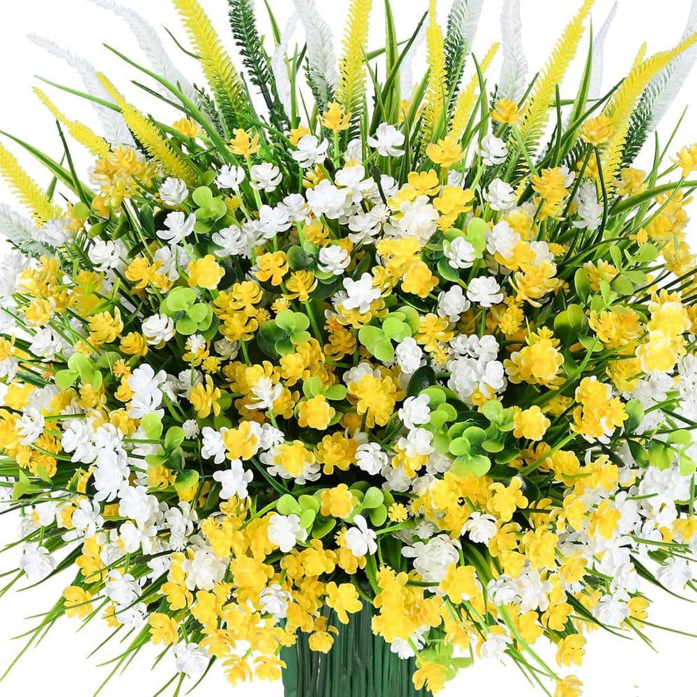 13.8 in. Yellow Indoor/Outdoor Artificial Lavender Flowers 20-Pieces