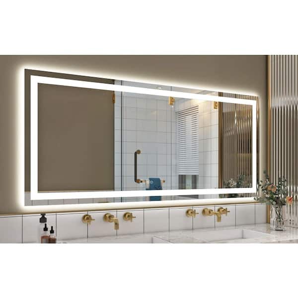 Hpeytaire 72 in. W x 32 in. H Large Rectangular Frameless Double Lighting Anti-Fog Wall Bathroom Vanity Mirror Super Bright