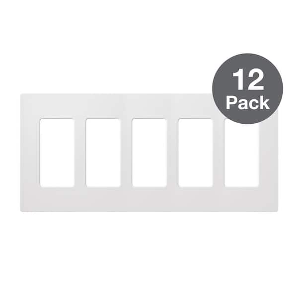 Lutron Claro 5 Gang Wall Plate for Decorator/Rocker Switches, Gloss, White (CW-5-WH-12PK) (12-Pack)