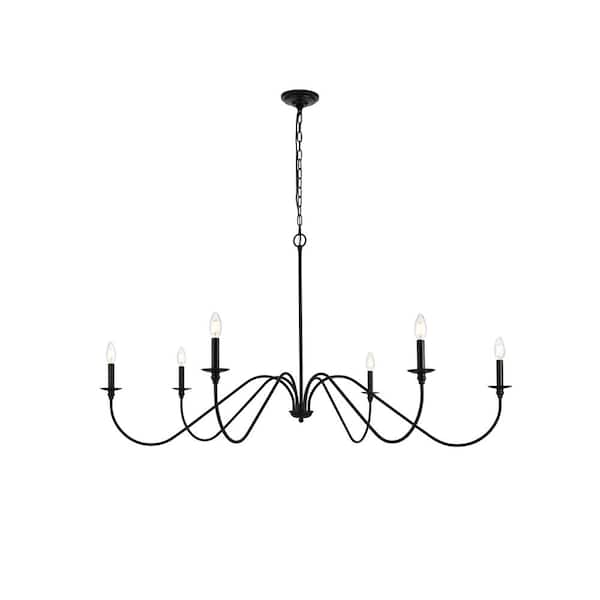 Unbranded 54 in. Home Living 6-Light Matte Black Chandelier with no Bulbs Included