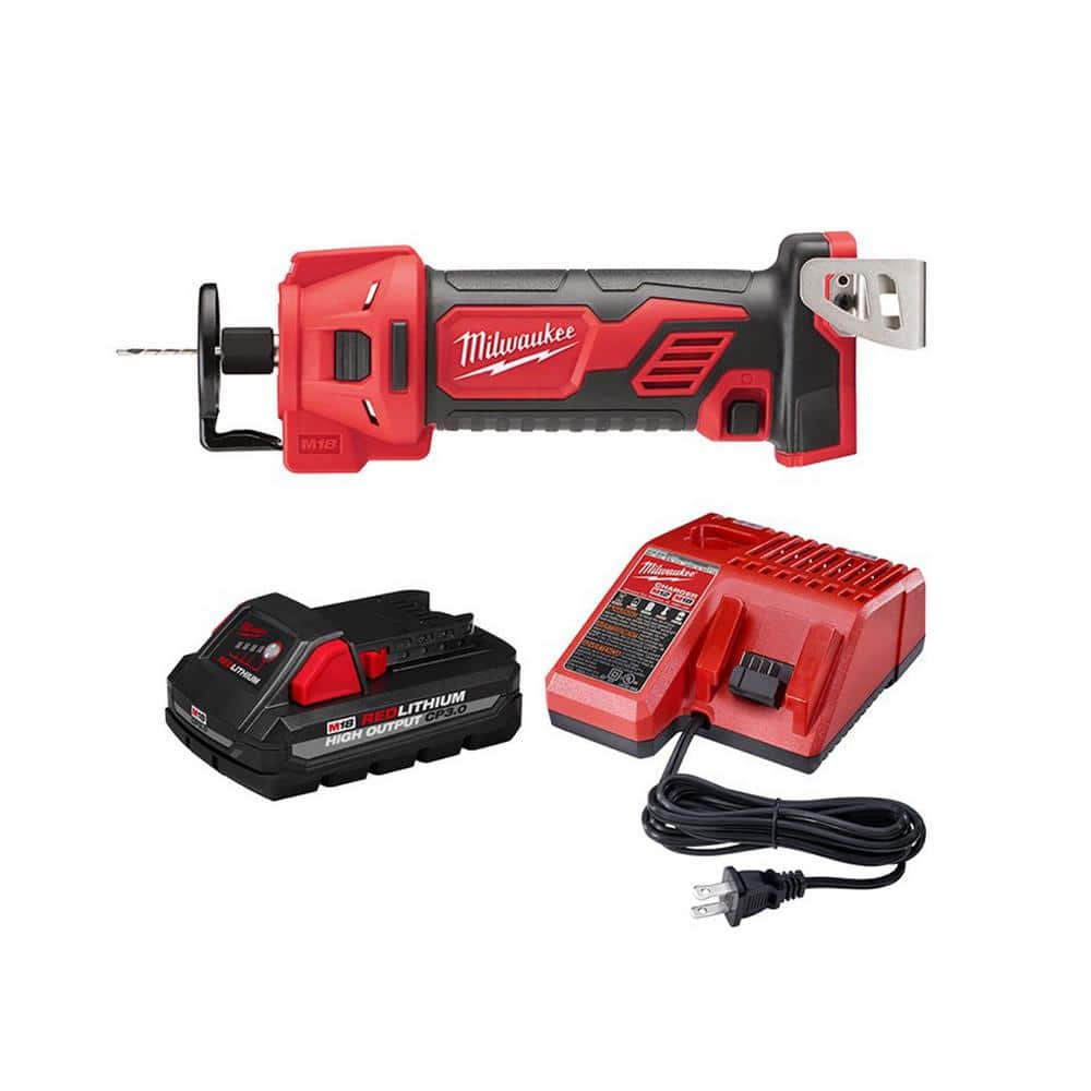 Milwaukee M18 18V Lithium-Ion Cordless Drywall Cut Out Tool with 3.0 Ah Battery and Charger -  2627-20-48