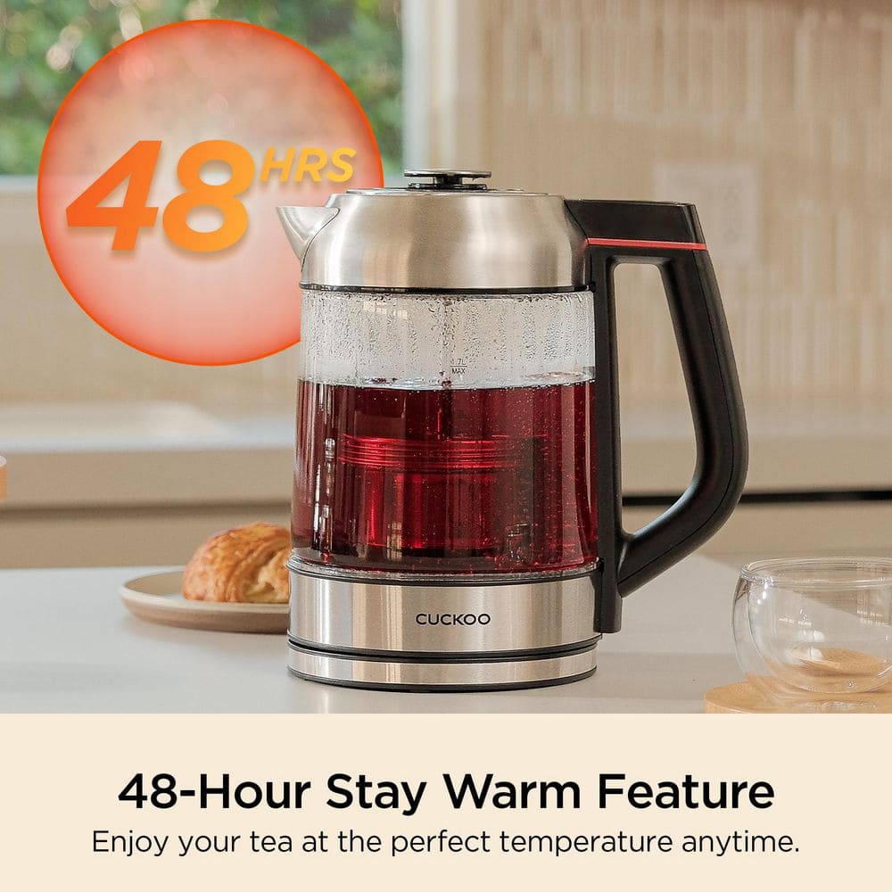 CUCKOO 1.7L Silver Glass Electric Kettle with Tea Infuser
