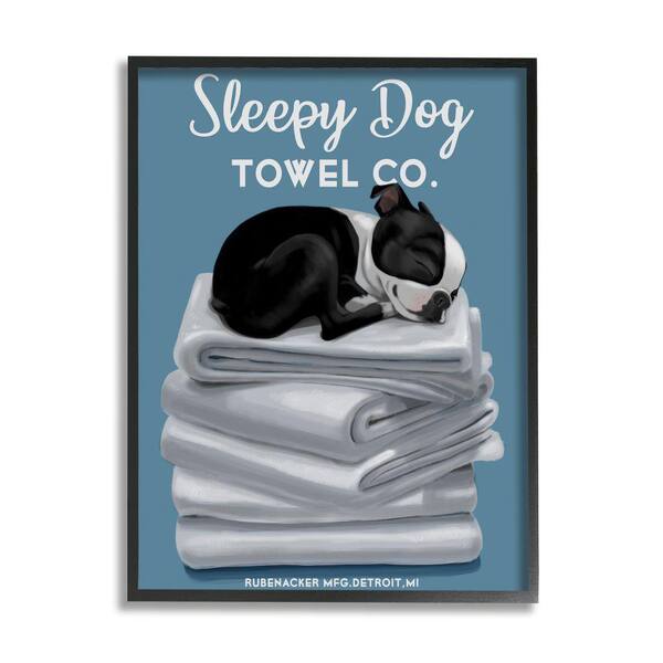 Stupell Industries Sleep Dog Towel Co. Boston Terrier Bathroom By Brian Rubenacker Framed Print Abstract Texturized Art 11 in. x 14 in.