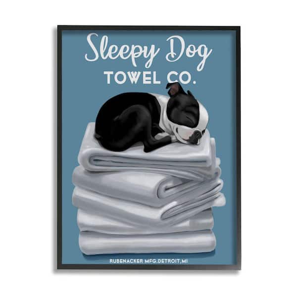 Stupell Industries Sleep Dog Towel Co. Boston Terrier Bathroom By Brian Rubenacker Framed Print Abstract Texturized Art 16 in. x 20 in.