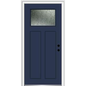 32 in. x 80 in. Left-Hand/Inswing Rain Glass Naval Fiberglass Prehung Front Door on 4-9/16 in. Frame