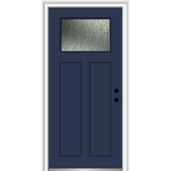 MMI DOOR Rain Glass 36 in. x 80 in. Left-Hand Inswing Shaker 1-Lite 2-Panel Painted Revival Blue Fiberglass Prehung Front Door