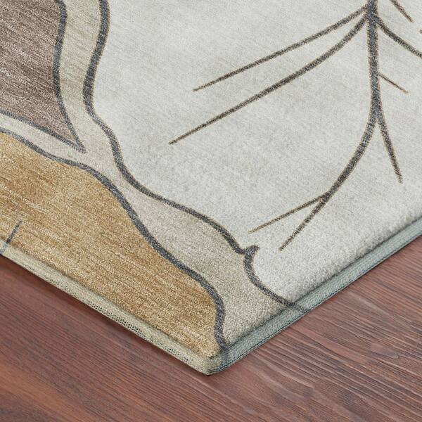 Mayfield Premium Machine Washable Abstract AMF2348 Linen 3 ft. x 5 ft. Area Rug