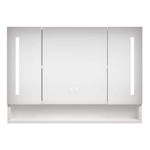 39 in. W x 28 in. H Rectangular White Aluminum Medicine Cabinet with Mirror, LED Light and Defogging Function