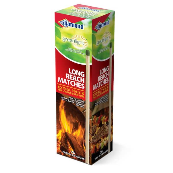 Diamond Greenlight Long Reach Matches, Large Strike On Box Matches (75-Count) for Lighting Candles, Grills, Fireplaces, Firepits