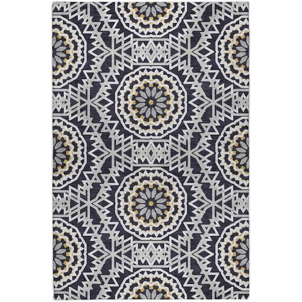 Dream Shag Premium Machine Washable Abstract ADS619 Black 3 ft. x 5 ft. Area Rug