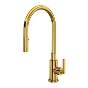 Lombardia Single-Handle Pull Down Sprayer Kitchen Faucet in Unlacquered Brass