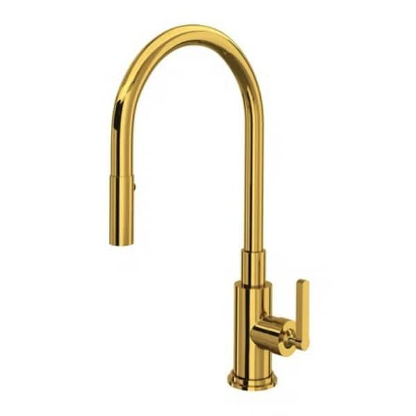 ROHL Lombardia Single-Handle Pull Down Sprayer Kitchen Faucet in Unlacquered Brass