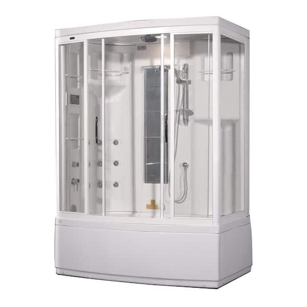 Aston ZAA208 59 in. x 36 in. x 86 in. Steam Shower Left Hand Enclosure Kit in White with 9 Body Jets and Whirlpool Bath