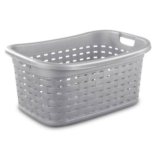 Cement Gray Rectangle Plastic Durable Weave Laundry Basket with Wicker Pattern (12-Pack)
