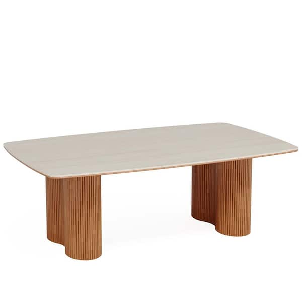 Halseey 79 in. Rectangular Natural Sintered Stone Computer Desk with Solid Wood Legs, Seminar Table Home Office Company