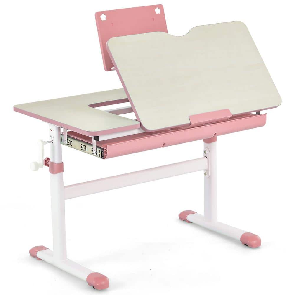 Costway Adjustable Height Kids Study Desk Drafting Table Computer Station  Pink