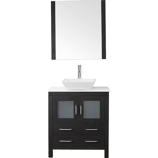 Virtu USA Dior 31 in. W Bath Vanity in Zebra Gray with Stone Vanity Top in White with Square Basin and Mirror