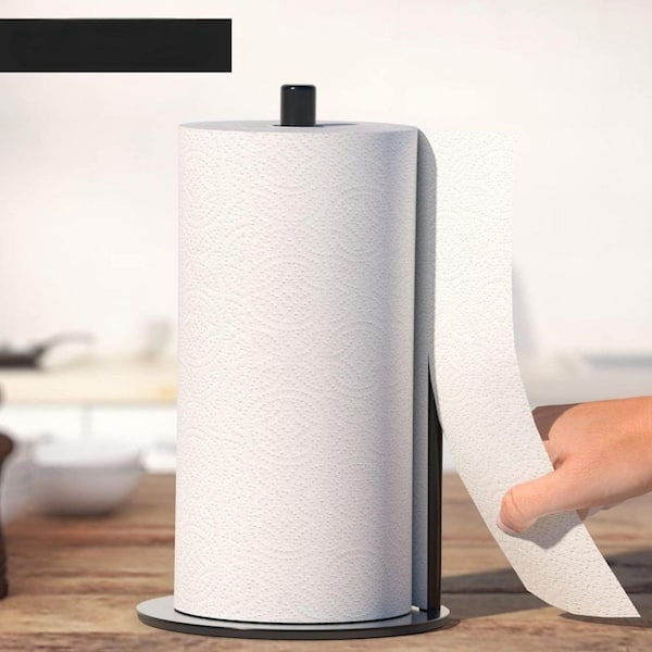 Adrinfly Onyx Countertop Black Paper Towel Holder, Sleek Stainless Steel, One-Handed Dispenser