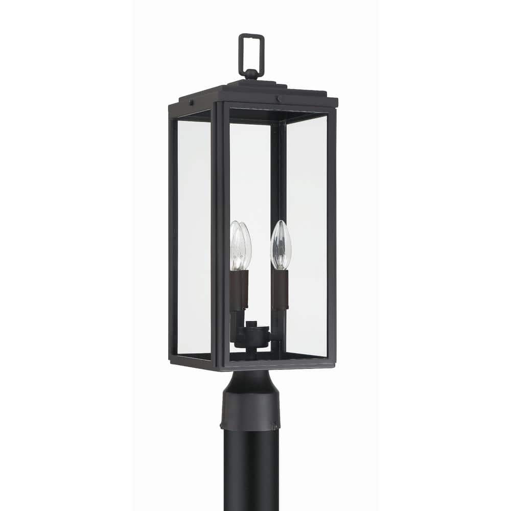 Byron Matte Black Steel Outdoor Post Lantern with Clear Glass