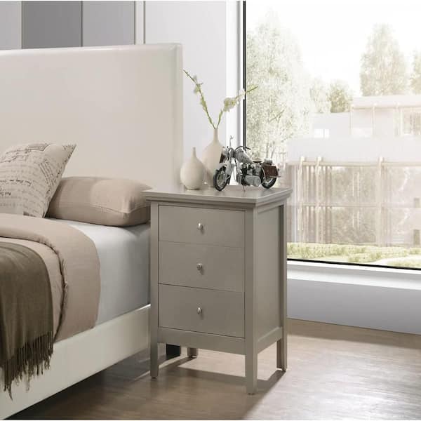 Beige Finish, 3 Drawers Nightstand