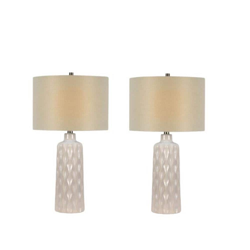 Fangio Lighting Pair of 25.5 inch Honeycomb/Highlighted Edging Table Lamp and Decorator Shade, Size: Distressed White