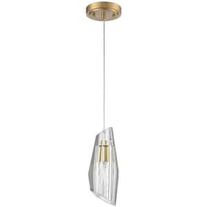 60 Watt 1 Light Gold Finished Shaded Pendant Light with Clear glass Glass Shade and No Bulbs Included