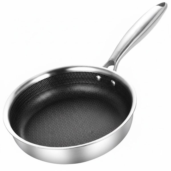 Kitchen Tools Stainless Steel Saute Pan 7.8 in. Silver Nonstick Oven Safe Induction Compatible Skillet with Lid