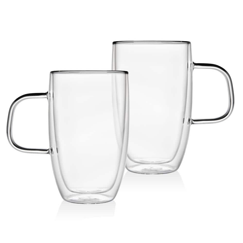 Godinger Coffee Mug Set Set of 4 Glass Coffee Mugs Cups with Handle for Hot Beverages Tea Cups Large Mug Coffee Gifts 15oz.