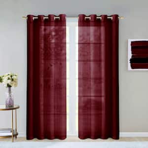 Burgundy Solid Grommet Sheer Curtain - 55 in. W x 84 in. L (Set of 2)