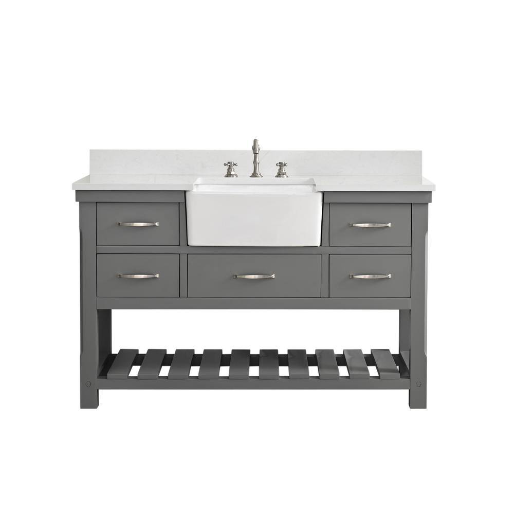 Gray Engineered Wood Single Bathroom Vanity with Ceramic Sink