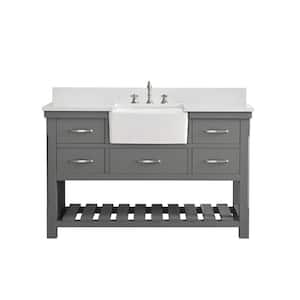Wesley 54 in. W x 22 in. D Bath Vanity in Gray with Engineered Stone Vanity Top in Ariston White with White Sink