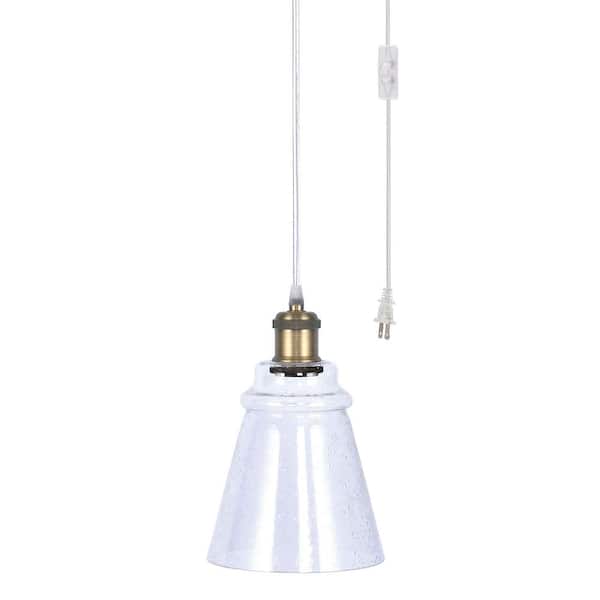 GRANDVIEW GALLERY 1-Light Gold Plated Modern Pendant Lamp Featuring Cone-Shaped Clear Seeded Glass Shade