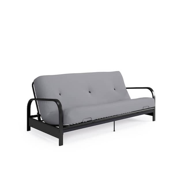 Unbranded Cleo Black Metal Arm Full Size Futon with 6 in. Herringbone Thermobonded High Density Polyester Fill Futon Mattress