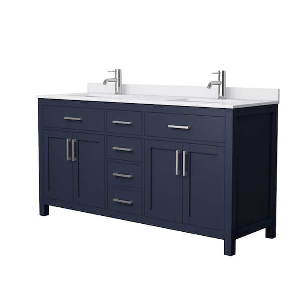 Beckett 66 in. W x 22 in. D x 35 in. H Double Sink Bathroom Vanity in Dark Blue with White Cultured Marble Top