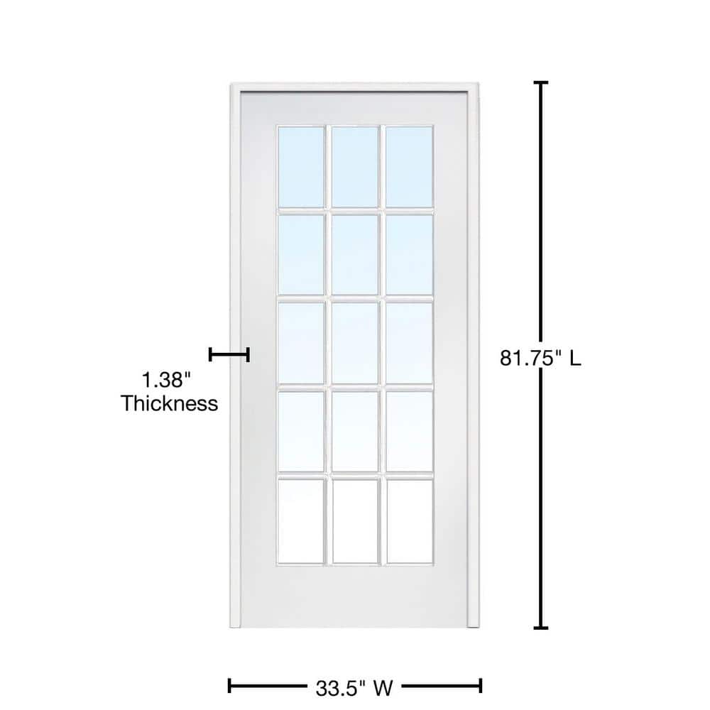 Primed White MDF 15-Lite Clear Glass Left-Hand Prehung Interior Door